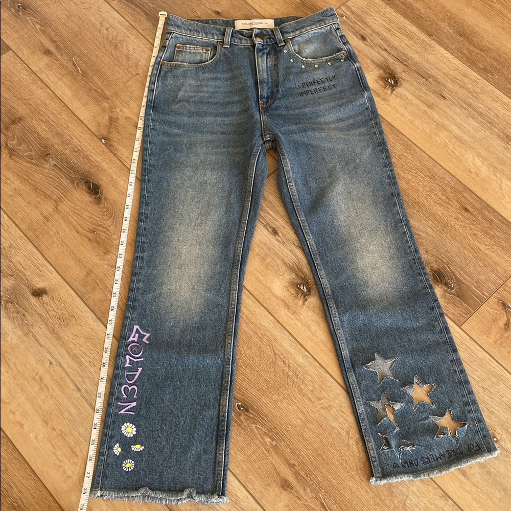 Golden Goose Blue Straight Leg Jeans with Star Embellishments. Made in Italy - Picture 14 of 16